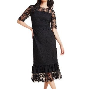 Shoshanna Black Floral Embroidered Midi Dress size 6